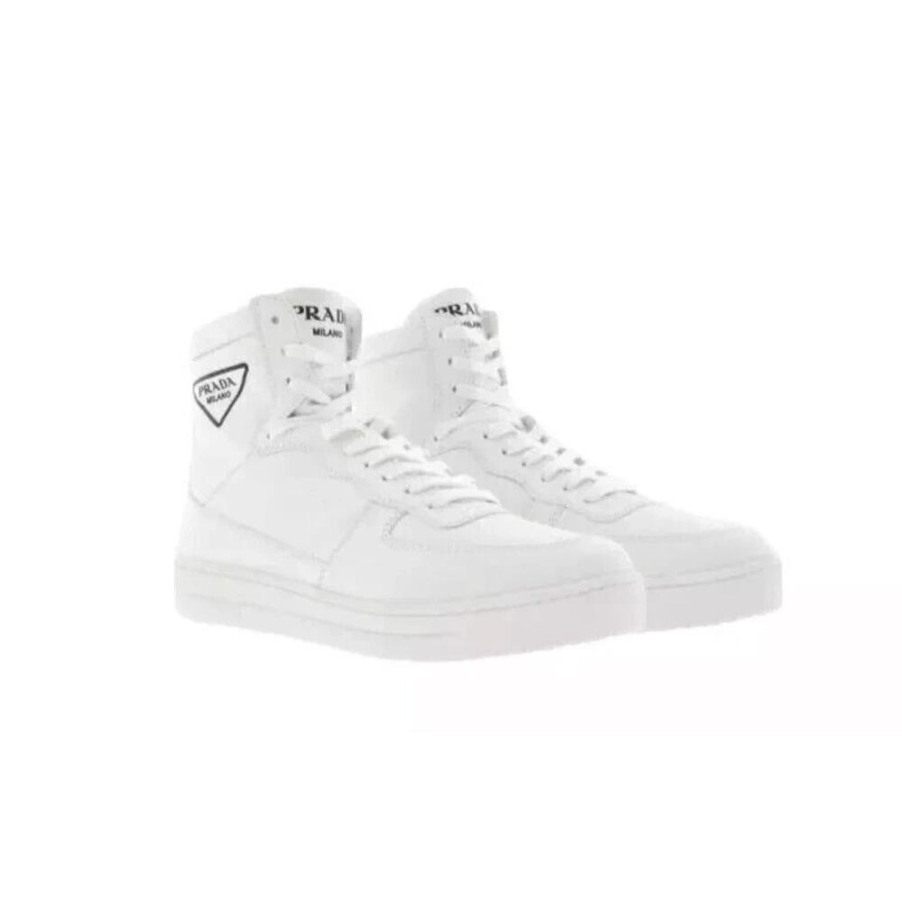 NWT Prada White Sneakers Vitello High Top Leather Trainers Size 41 men shoe